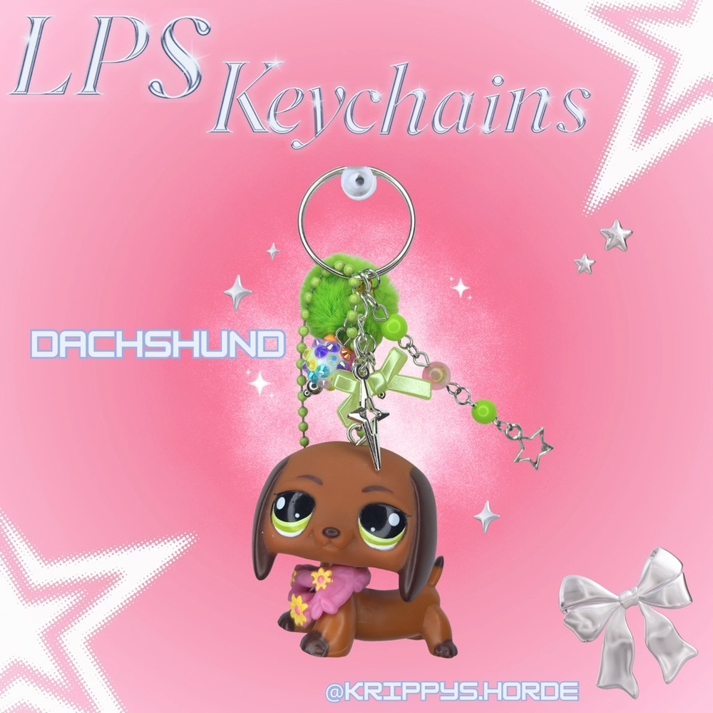Littlest Pet Shop Brown and Green Dachshund Keychain